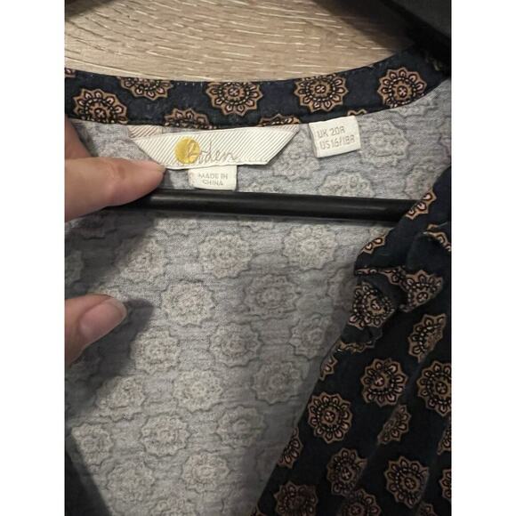 Boden Womens V Neck Sz 16 Dress Sunflower Geometric Tiered Stretch Flare Sleeve - Picture 2 of 7